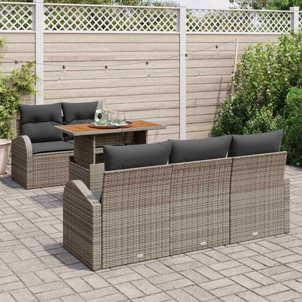 Havesofa Sæt med opbevaring 6 pcs Grå Poly rattan