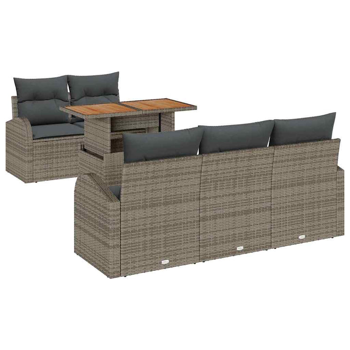 Havesofa Sæt med opbevaring 6 pcs Grå Poly rattan