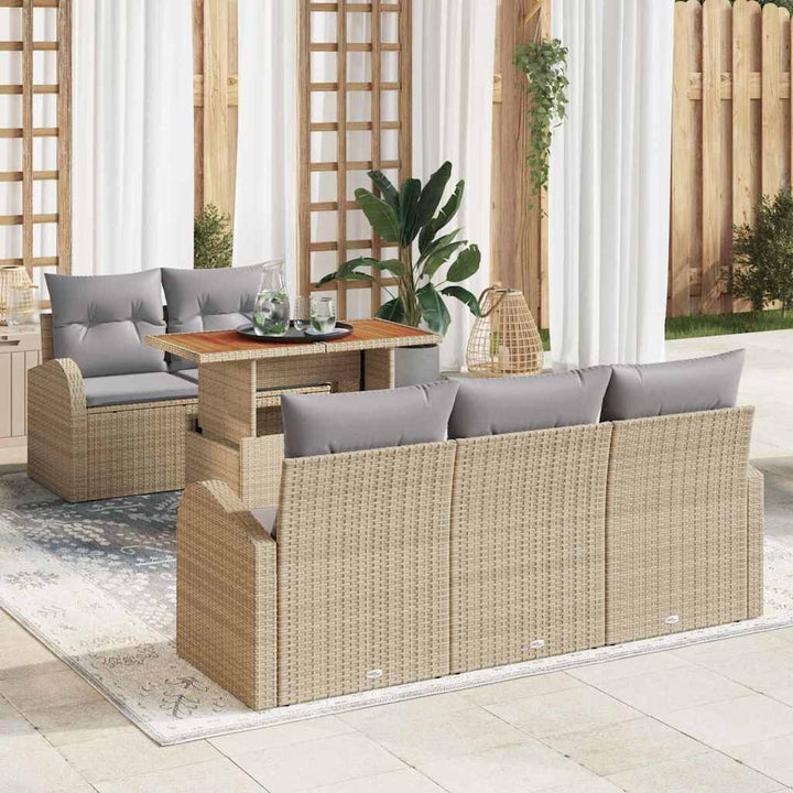 Havesofa Sæt med opbevaring 6 pcs Beige Poly rattan