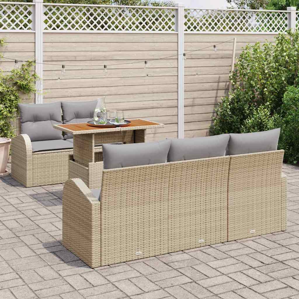Havesofa Sæt med opbevaring 6 pcs Beige Poly rattan