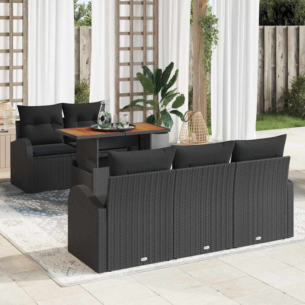 Havesofa Sæt med opbevaring 6 pcs Sort Poly rattan