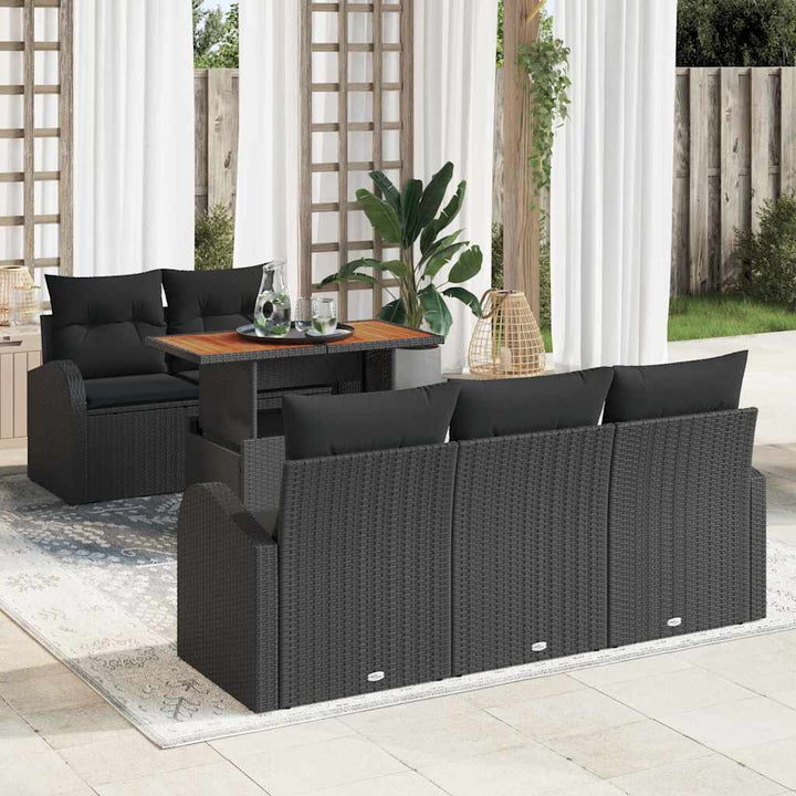 Havesofa Sæt med opbevaring 6 pcs Sort Poly rattan