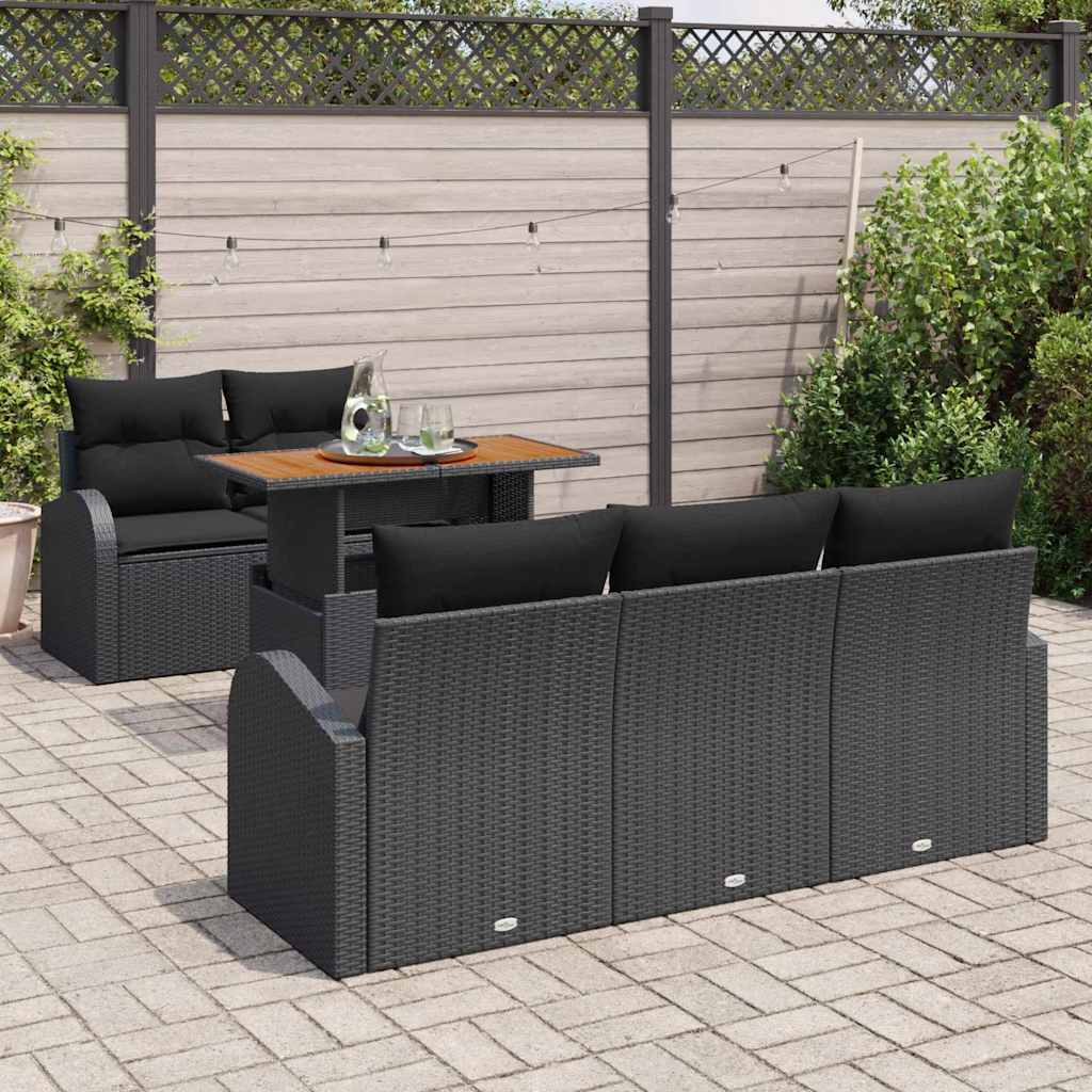 Havesofa Sæt med opbevaring 6 pcs Sort Poly rattan