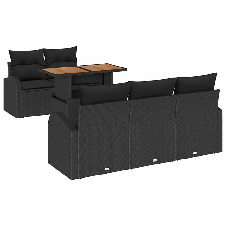 Havesofa Sæt med opbevaring 6 pcs Sort Poly rattan