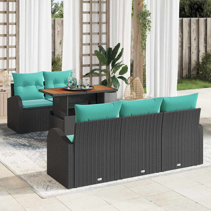 Havesofa Sæt med opbevaring 6 pcs Sort Poly rattan