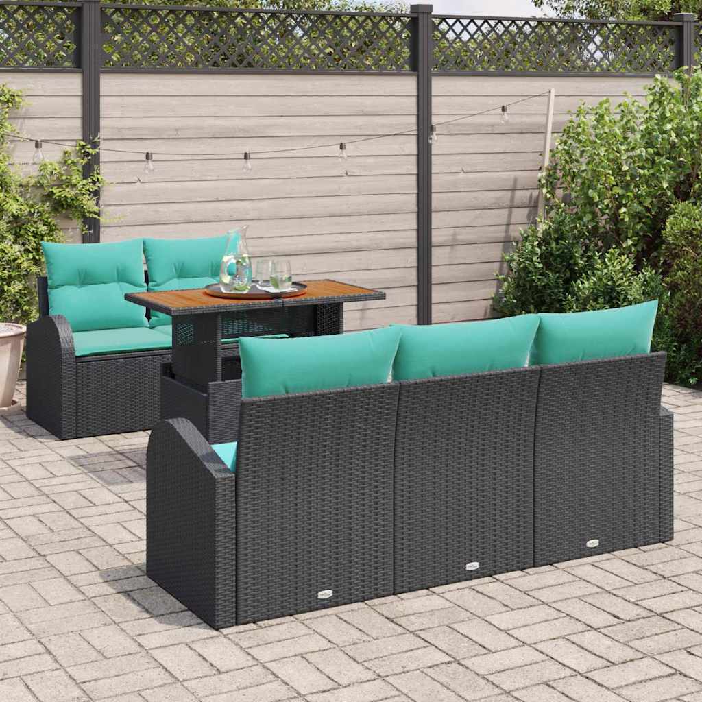 Havesofa Sæt med opbevaring 6 pcs Sort Poly rattan