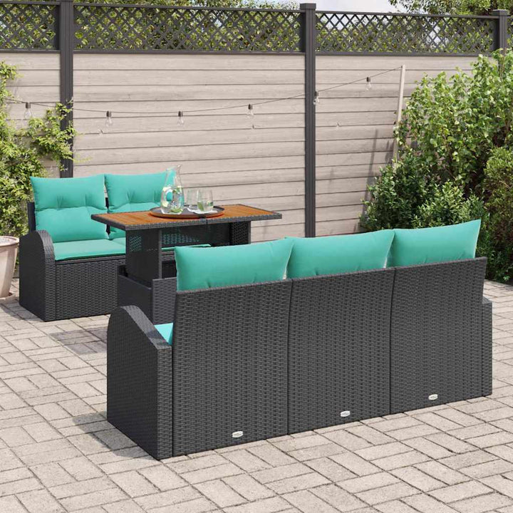 Havesofa Sæt med opbevaring 6 pcs Sort Poly rattan