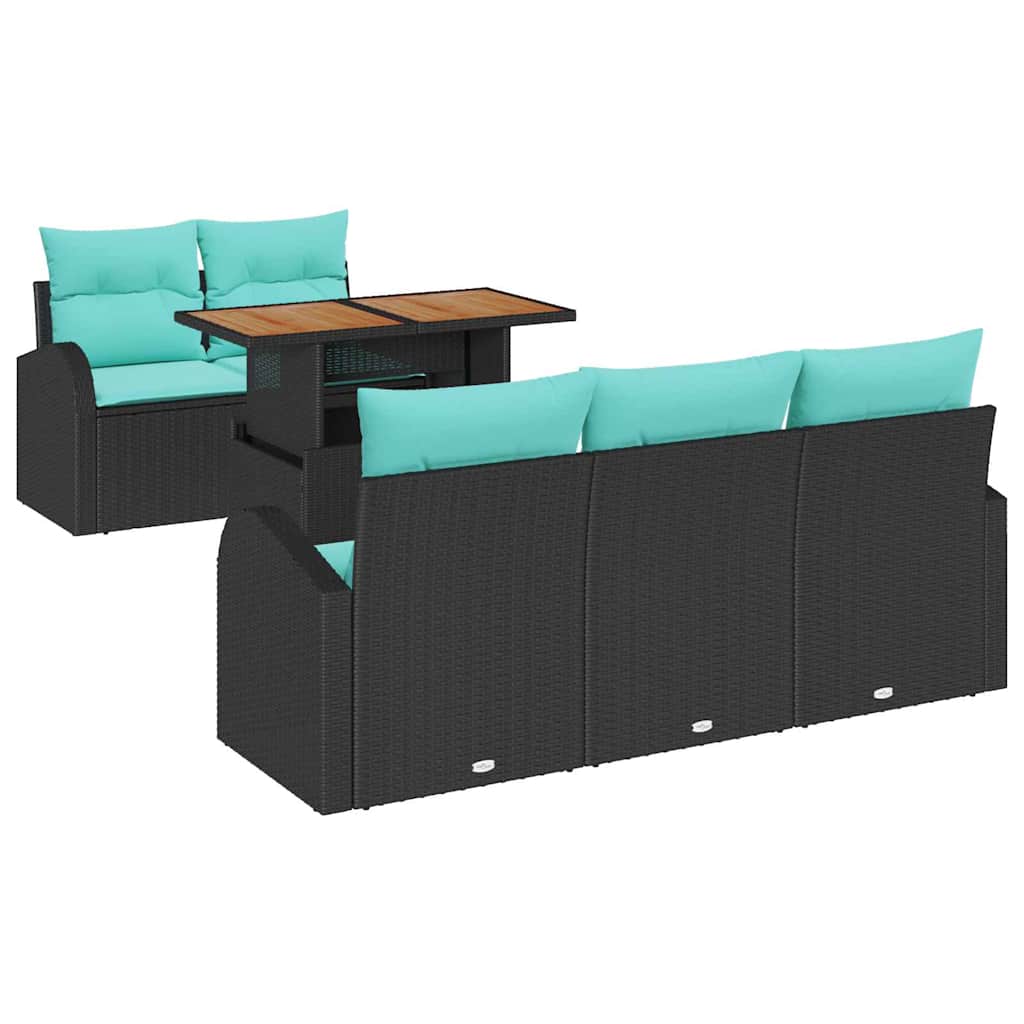 Havesofa Sæt med opbevaring 6 pcs Sort Poly rattan