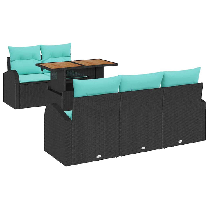 Havesofa Sæt med opbevaring 6 pcs Sort Poly rattan