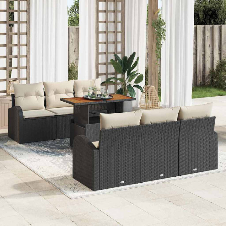 Havesofa Sæt med opbevaring 7 pcs Sort Poly rattan