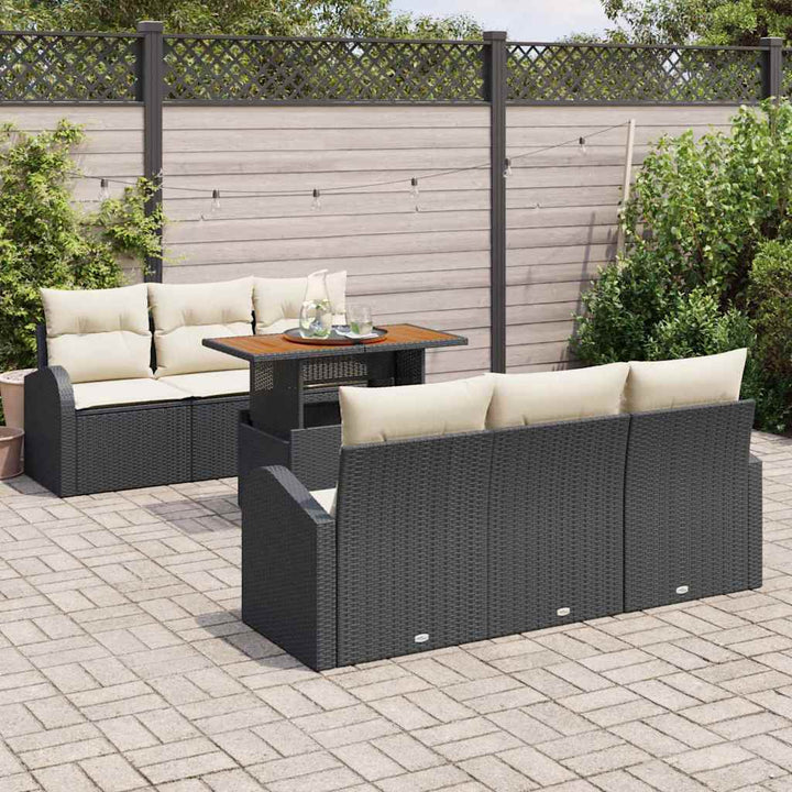 Havesofa Sæt med opbevaring 7 pcs Sort Poly rattan