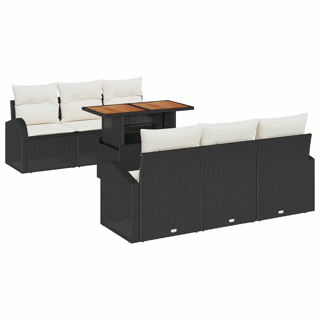 Havesofa Sæt med opbevaring 7 pcs Sort Poly rattan