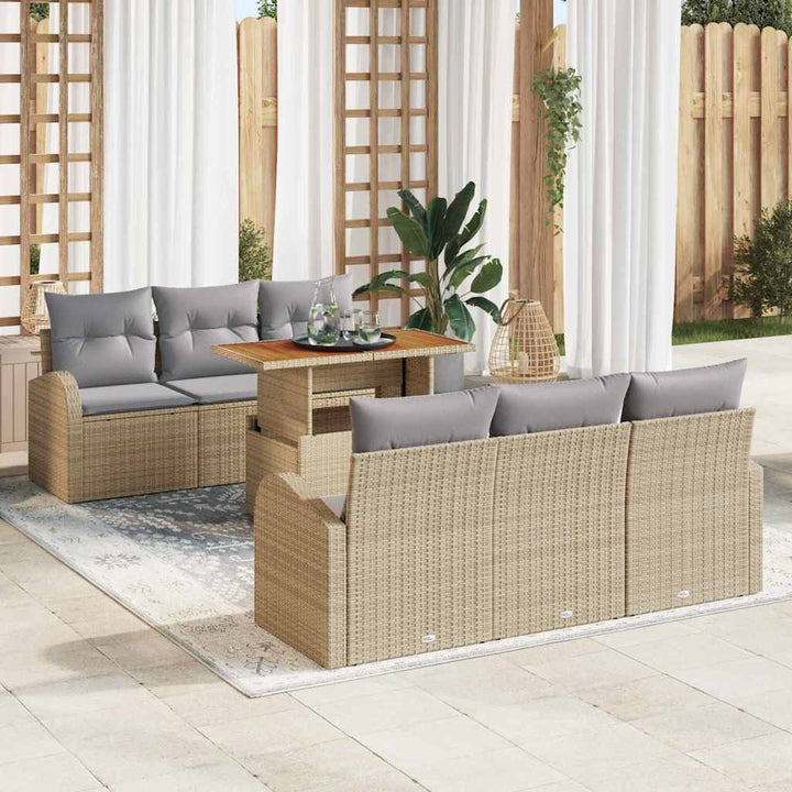 Havesofa Sæt med opbevaring 7 pcs Beige Poly rattan