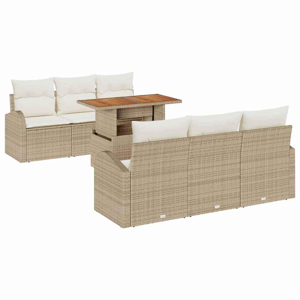 Havesofa Sæt 7 stk. Beige Poly rattan
