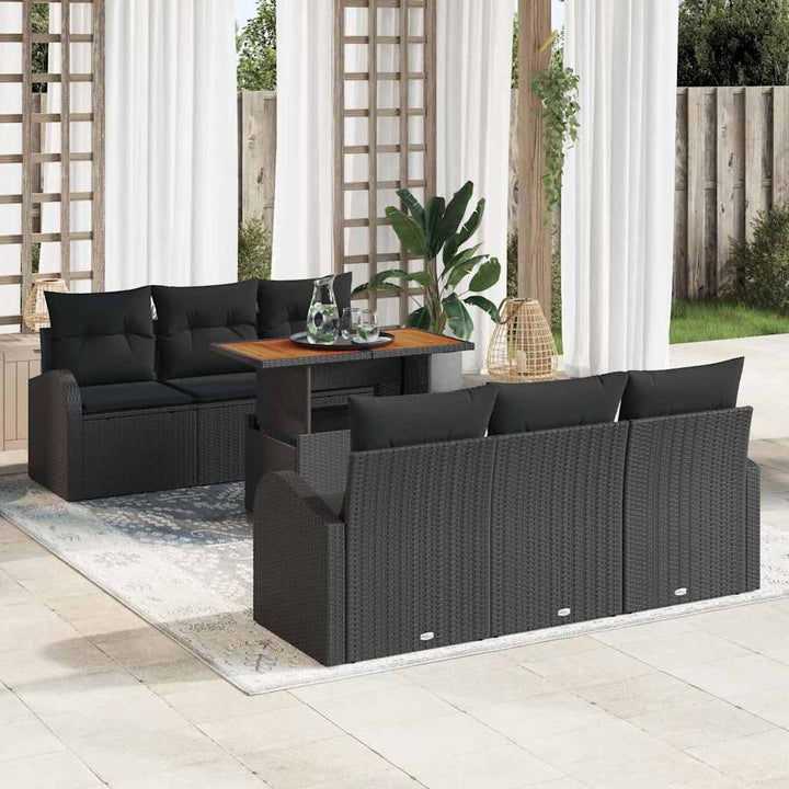 Havesofa Sæt med opbevaring 7 pcs Sort Poly rattan