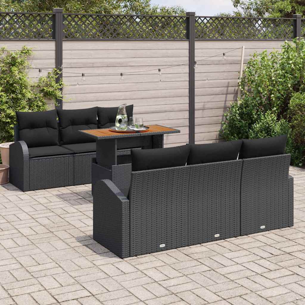 Havesofa Sæt med opbevaring 7 pcs Sort Poly rattan