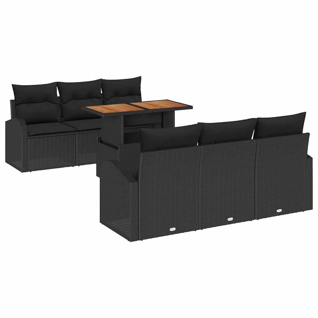 Havesofa Sæt med opbevaring 7 pcs Sort Poly rattan