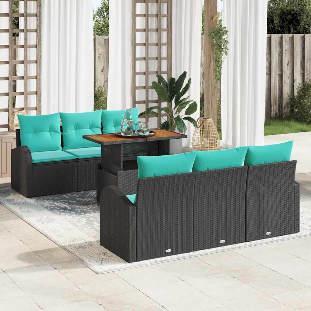 Havesofa Sæt med opbevaring 7 pcs Sort Poly rattan
