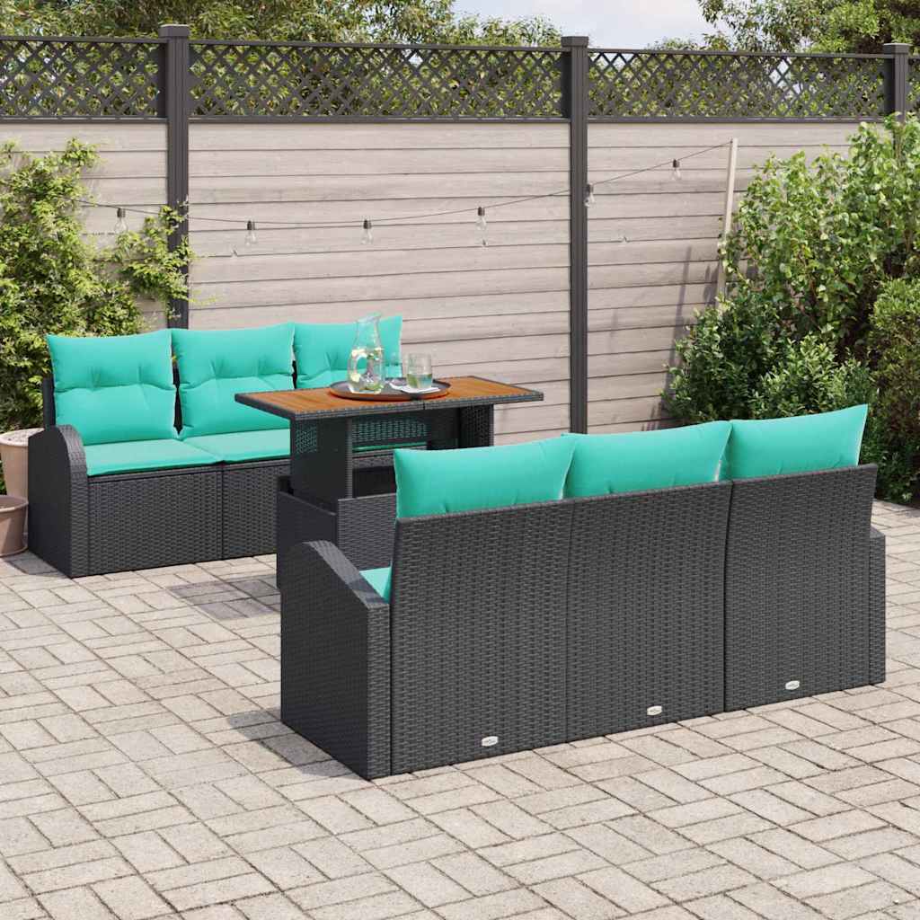 Havesofa Sæt med opbevaring 7 pcs Sort Poly rattan