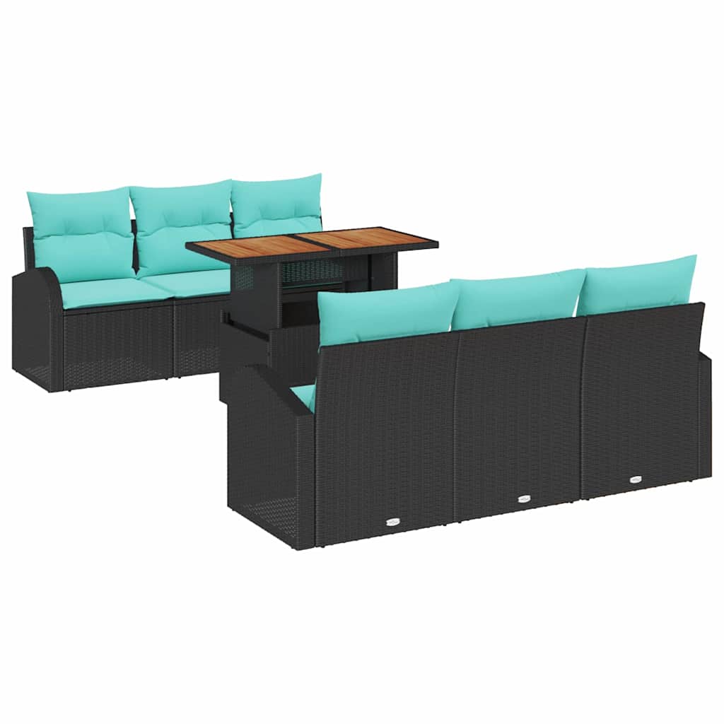 Havesofa Sæt med opbevaring 7 pcs Sort Poly rattan