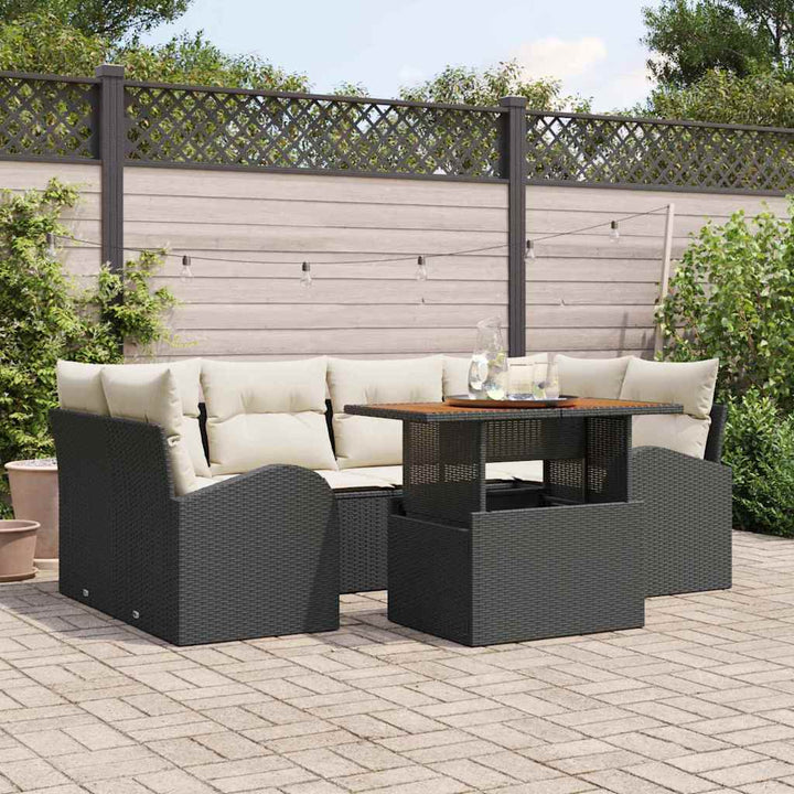 Havesofa Sæt med opbevaring 7 pcs Sort Poly rattan