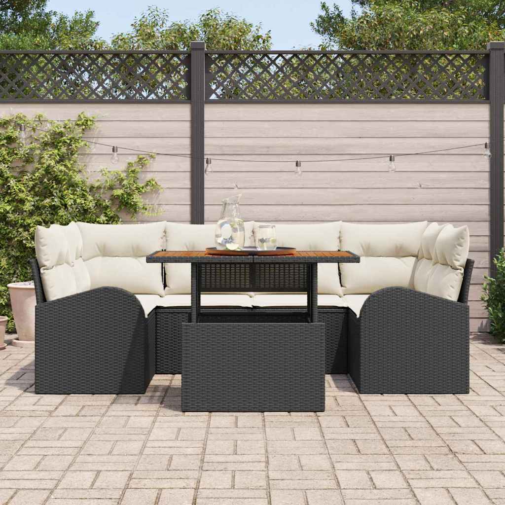 Havesofa Sæt med opbevaring 7 pcs Sort Poly rattan