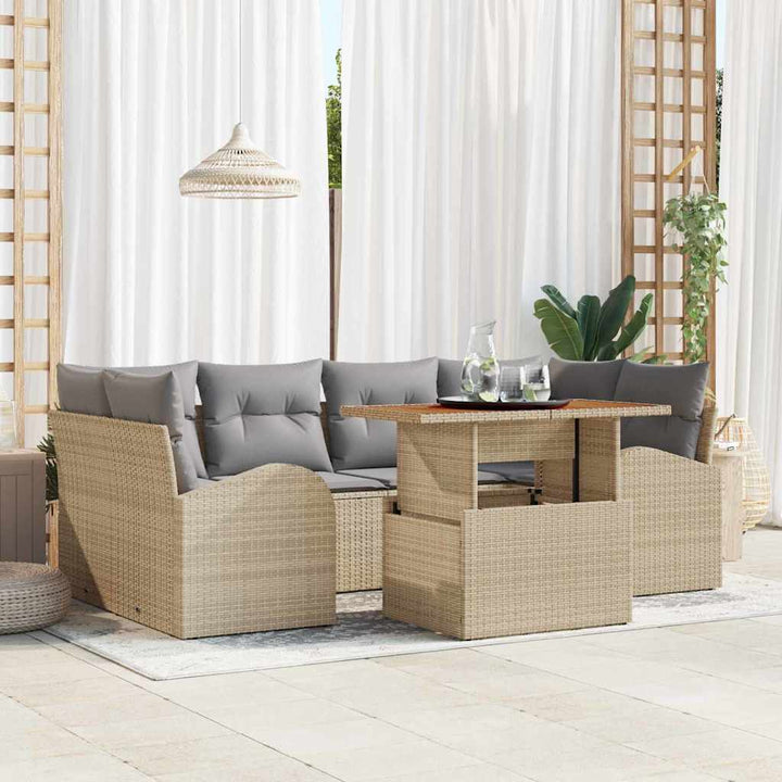 Havesofa Sæt med opbevaring 7 pcs Beige Poly rattan