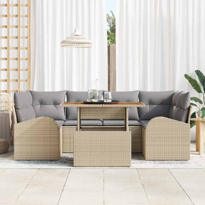 Havesofa Sæt med opbevaring 7 pcs Beige Poly rattan
