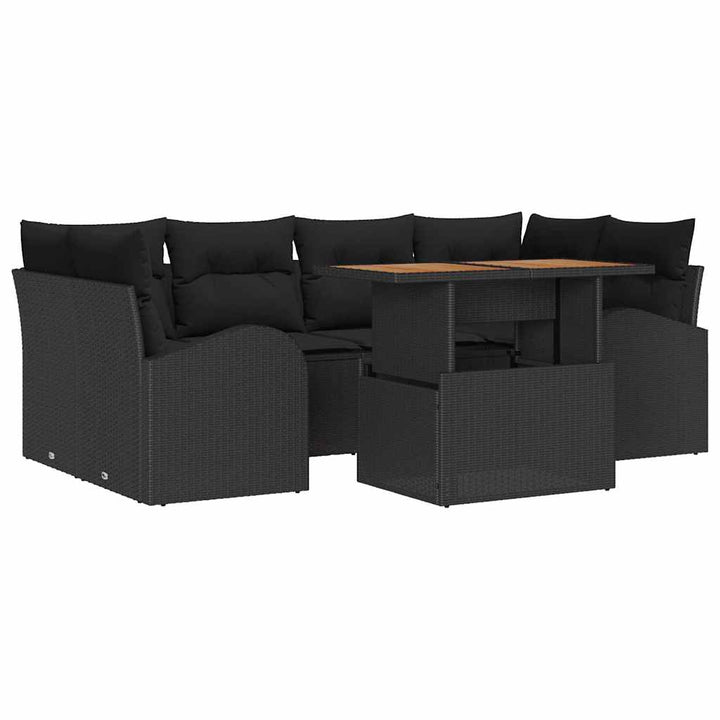 Havesofa Sæt med opbevaring 7 pcs Sort Poly rattan