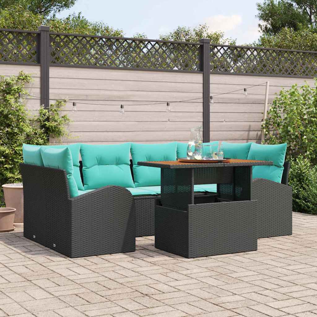 Havesofa Sæt med opbevaring 7 pcs Sort Poly rattan