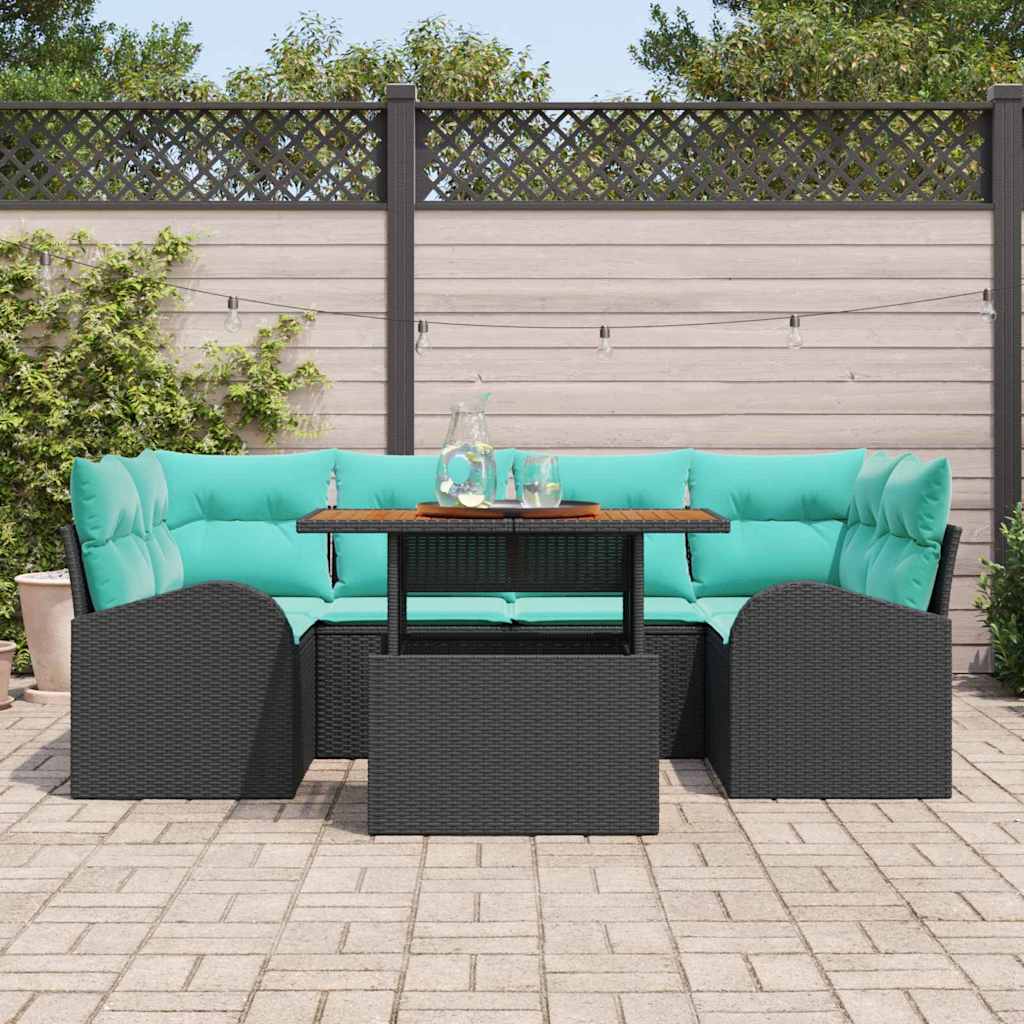 Havesofa Sæt med opbevaring 7 pcs Sort Poly rattan