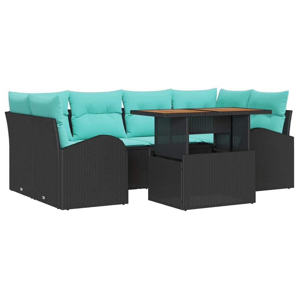 Havesofa Sæt med opbevaring 7 pcs Sort Poly rattan
