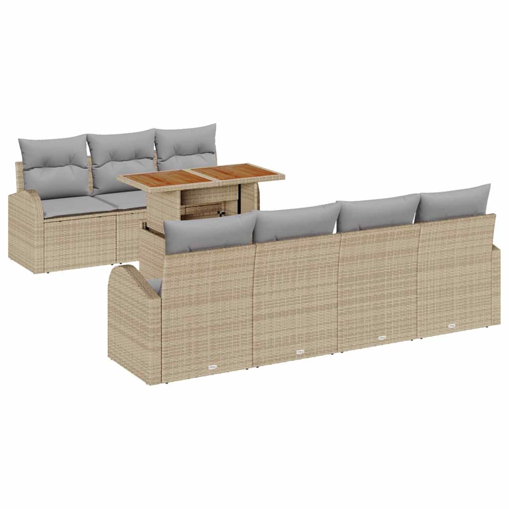 Havesofa Sæt med opbevaring 8 pcs Beige Poly rattan