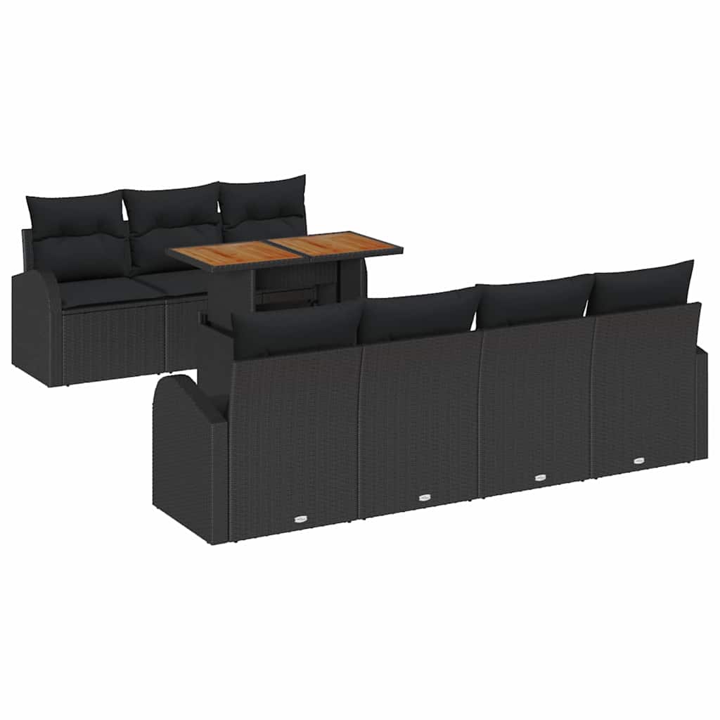 Havesofa Sæt med opbevaring 8 pcs Sort Poly rattan