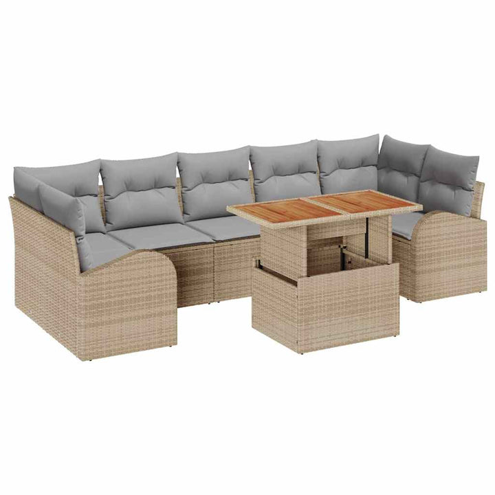 Havesofa Sæt med opbevaring 8 pcs Beige Poly rattan