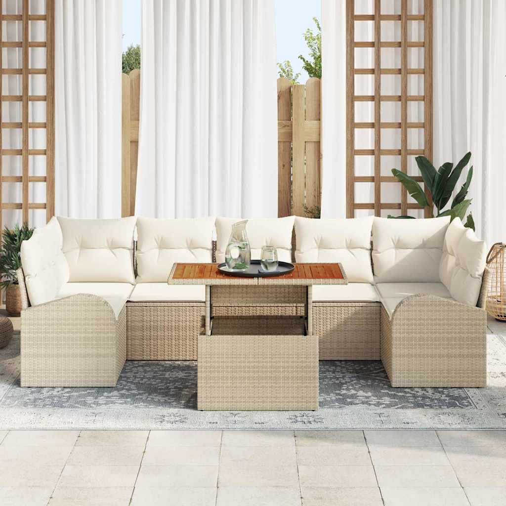 Havesofa Sæt med opbevaring 8 pcs Beige Poly rattan