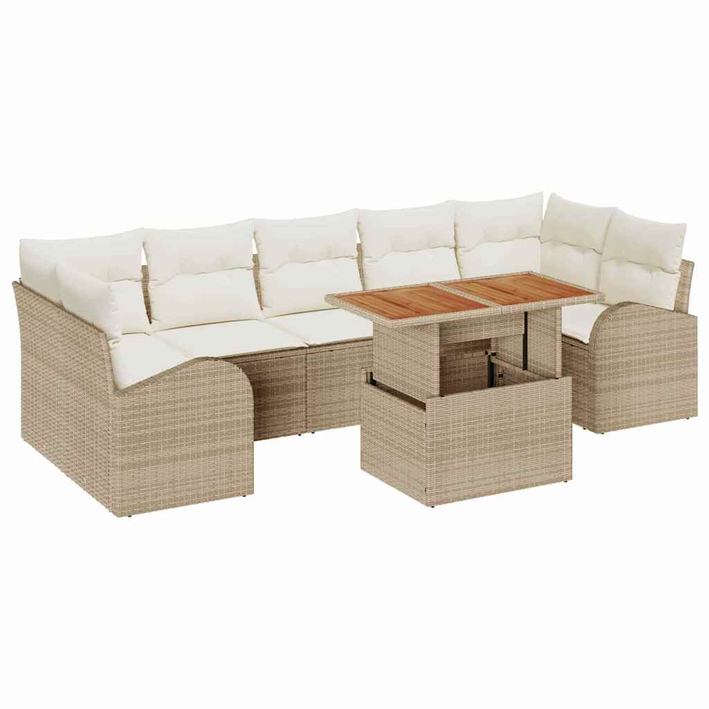 Havesofa Sæt med opbevaring 8 pcs Beige Poly rattan
