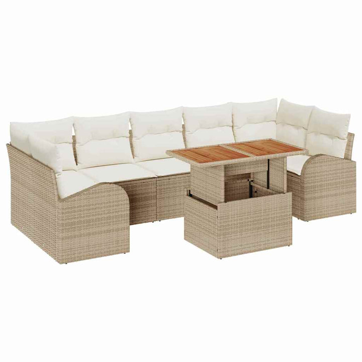 Havesofa Sæt med opbevaring 8 pcs Beige Poly rattan