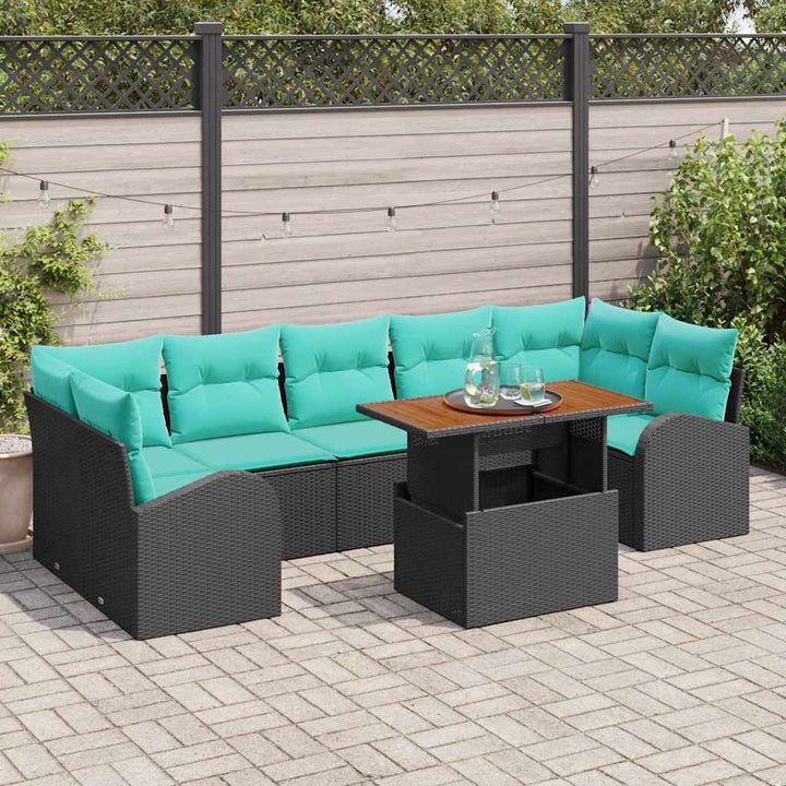Havesofa Sæt med opbevaring 8 pcs Sort Poly rattan