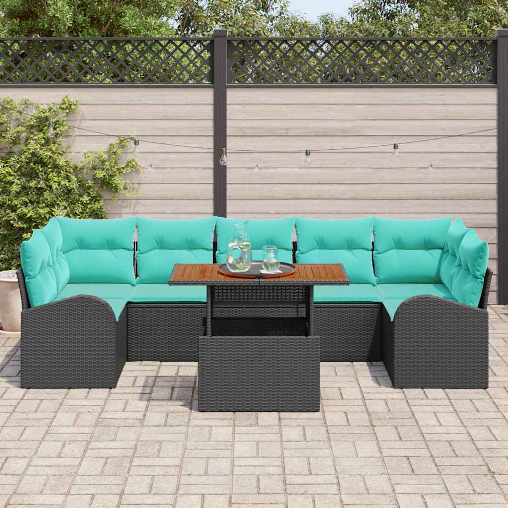 Havesofa Sæt med opbevaring 8 pcs Sort Poly rattan