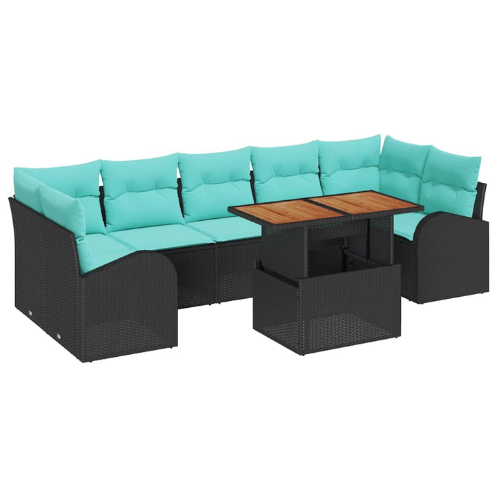 Havesofa Sæt med opbevaring 8 pcs Sort Poly rattan