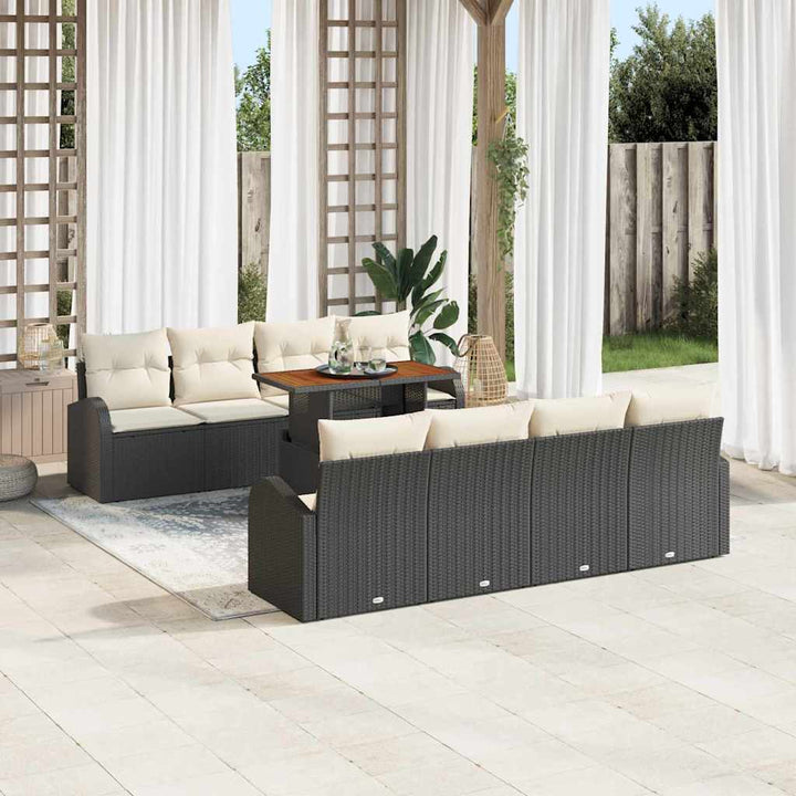 Havesofa Sæt med opbevaring 9 pcs Sort Poly rattan