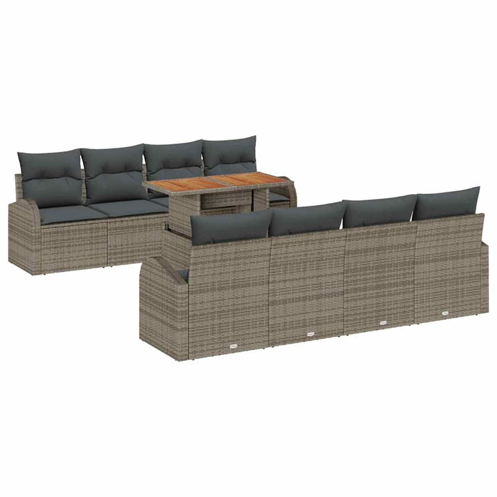 Havesofa Sæt med opbevaring 9 pcs Grå Poly rattan