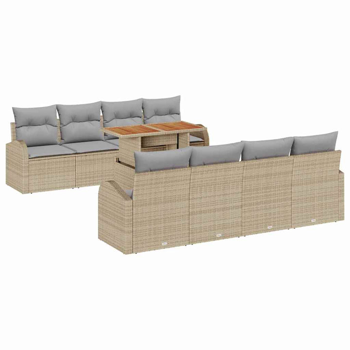 Havesofa Sæt med opbevaring 9 pcs Beige Poly rattan
