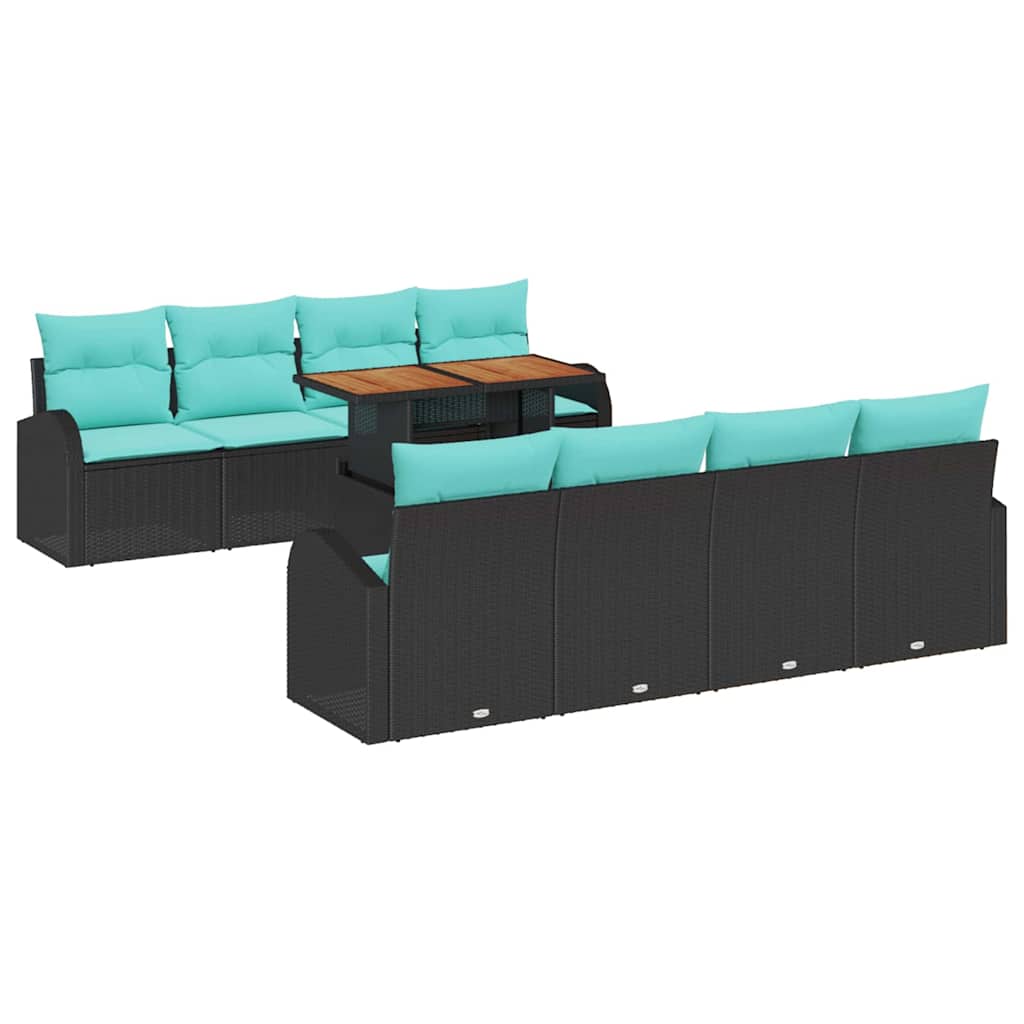 Havesofa Sæt med opbevaring 9 pcs Sort Poly rattan