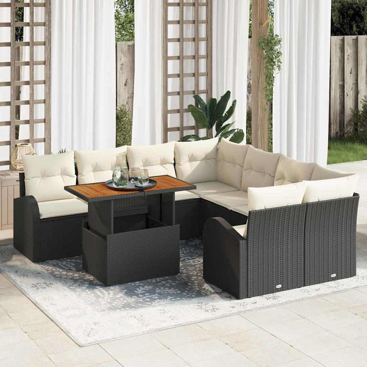 Havesofa Sæt med opbevaring 9 pcs Sort Poly rattan