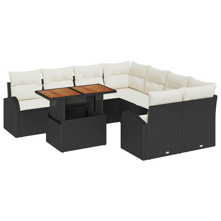 Havesofa Sæt med opbevaring 9 pcs Sort Poly rattan