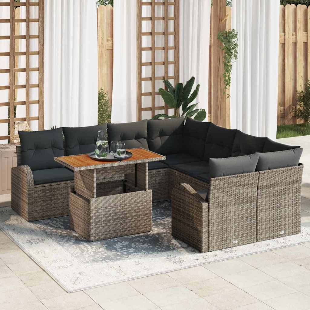 Havesofa Sæt med opbevaring 9 pcs Grå Poly rattan