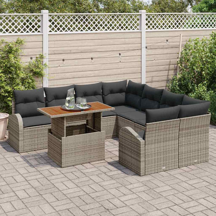 Havesofa Sæt med opbevaring 9 pcs Grå Poly rattan