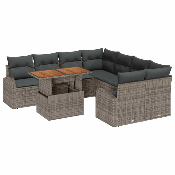 Havesofa Sæt med opbevaring 9 pcs Grå Poly rattan